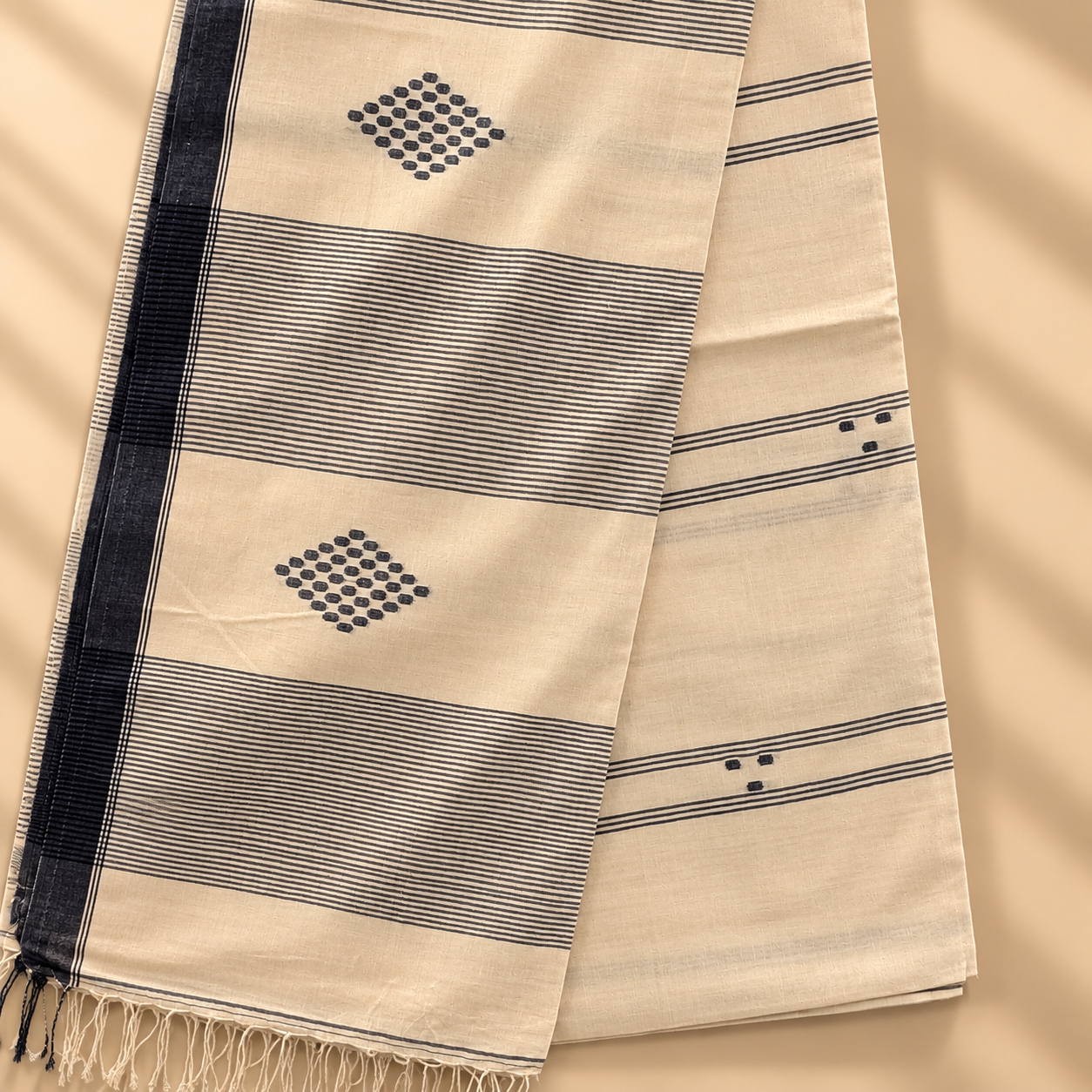 Cotton Jamdani White with Blue Border