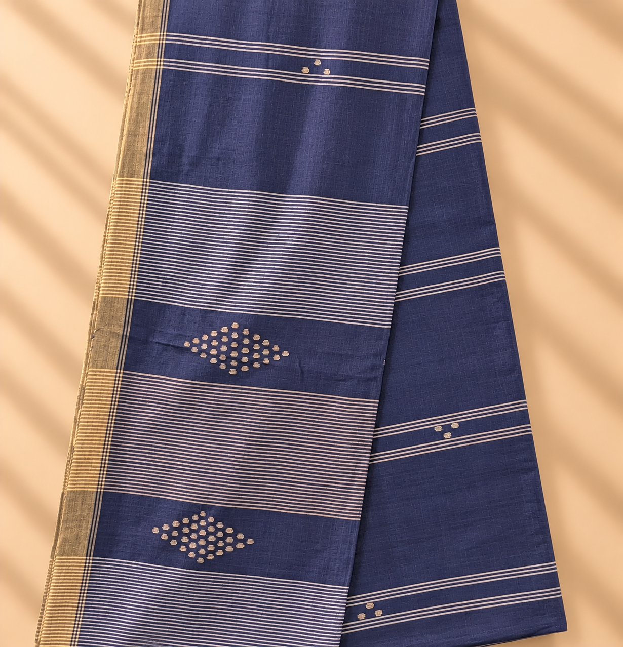 Cotton Jamdani Purple with Golden Border