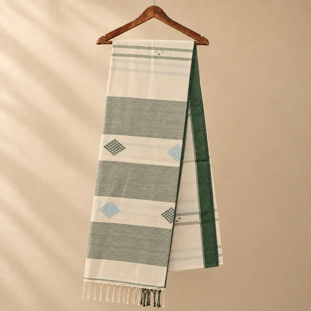 Cotton Jamdani White with Green Border