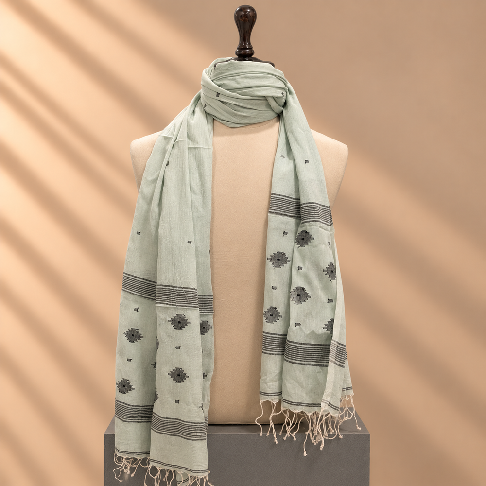 Cotton Jamdani Stole (Light Sage)