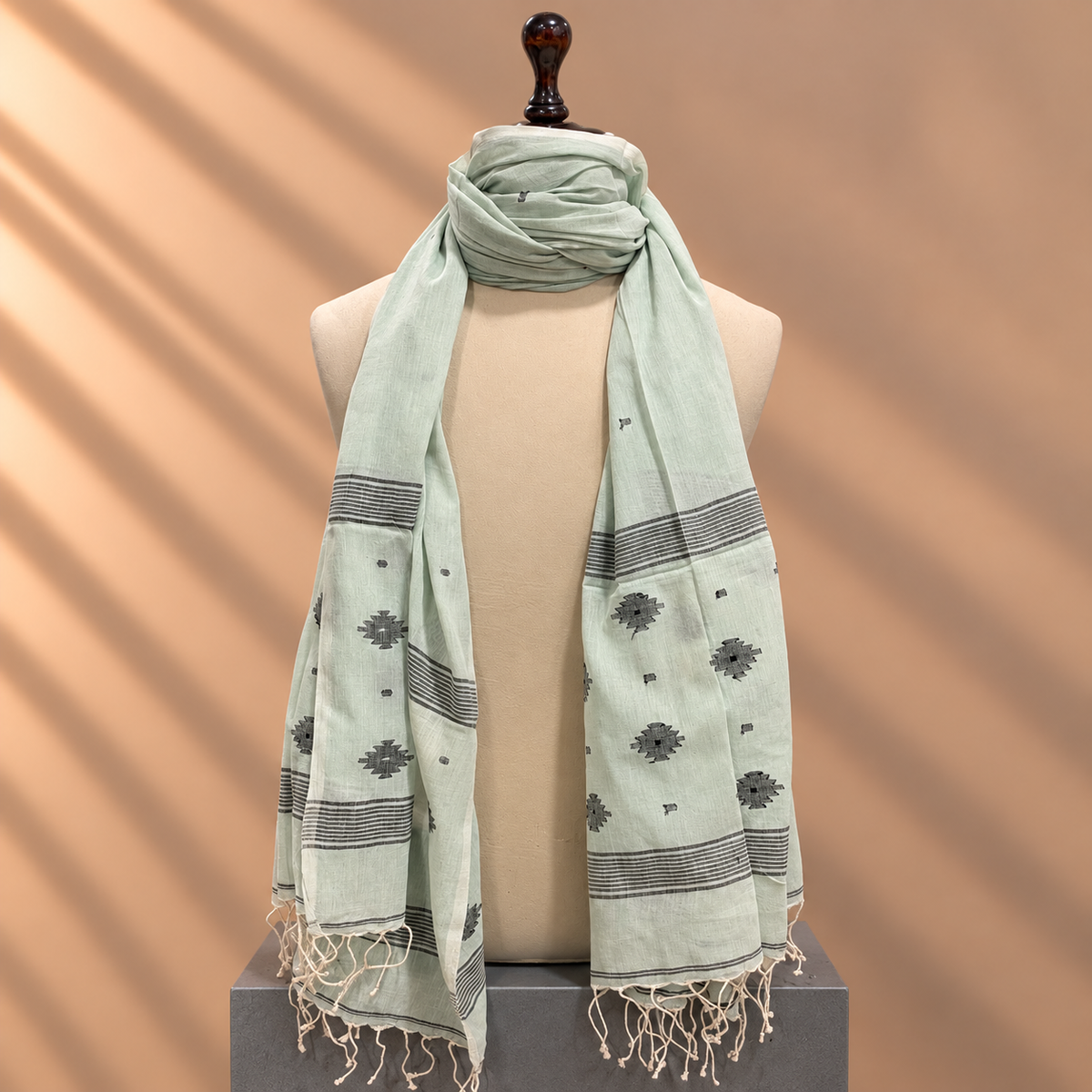 Cotton Jamdani Stole (Sage)