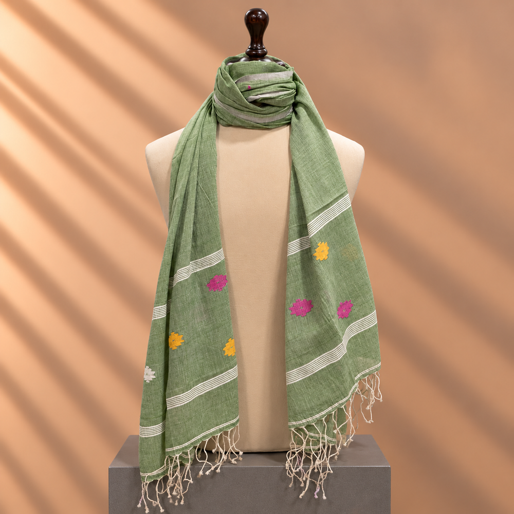 Cotton Jamdani Stole (Moss Green 2)