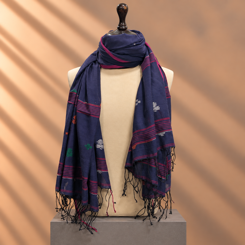 Cotton Jamdani Stole (Navy)