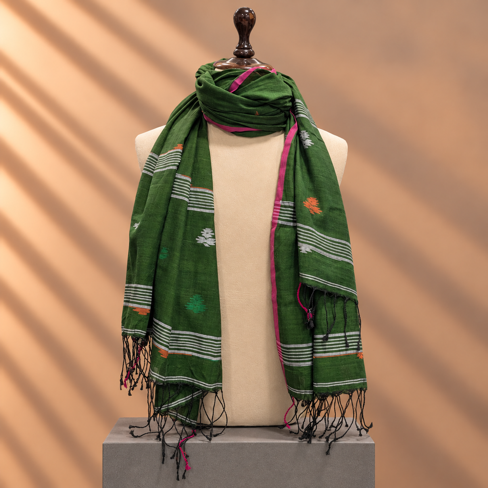 Cotton Jamdani Stole (Sea-Green)