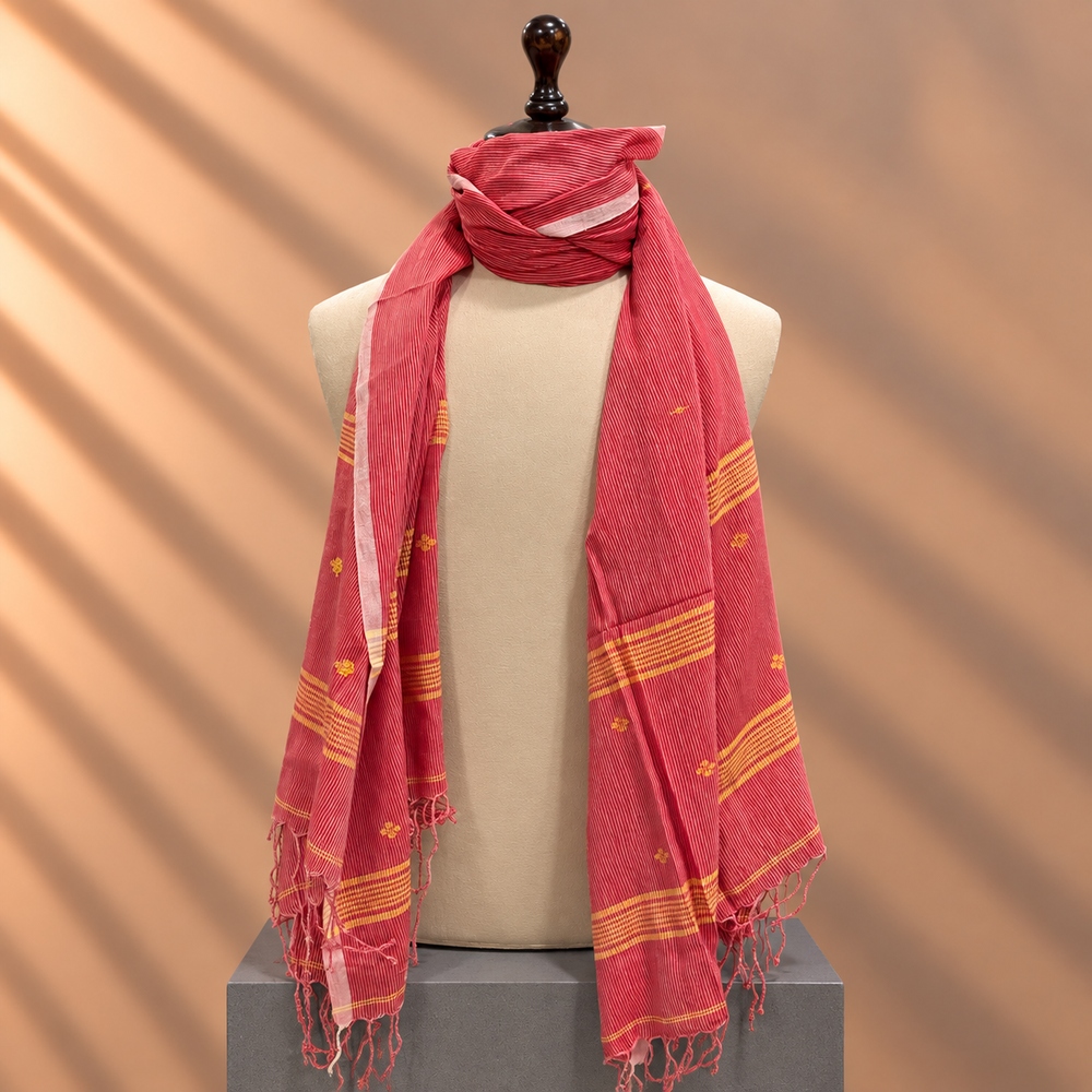 Cotton Jamdani Stole (Light Red)