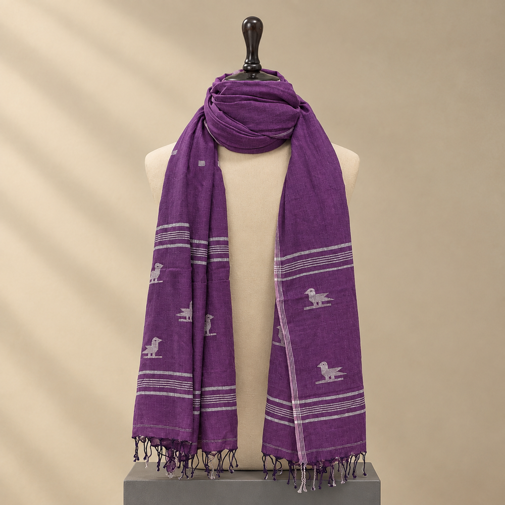 Cotton Jamdani Stole (Purple)