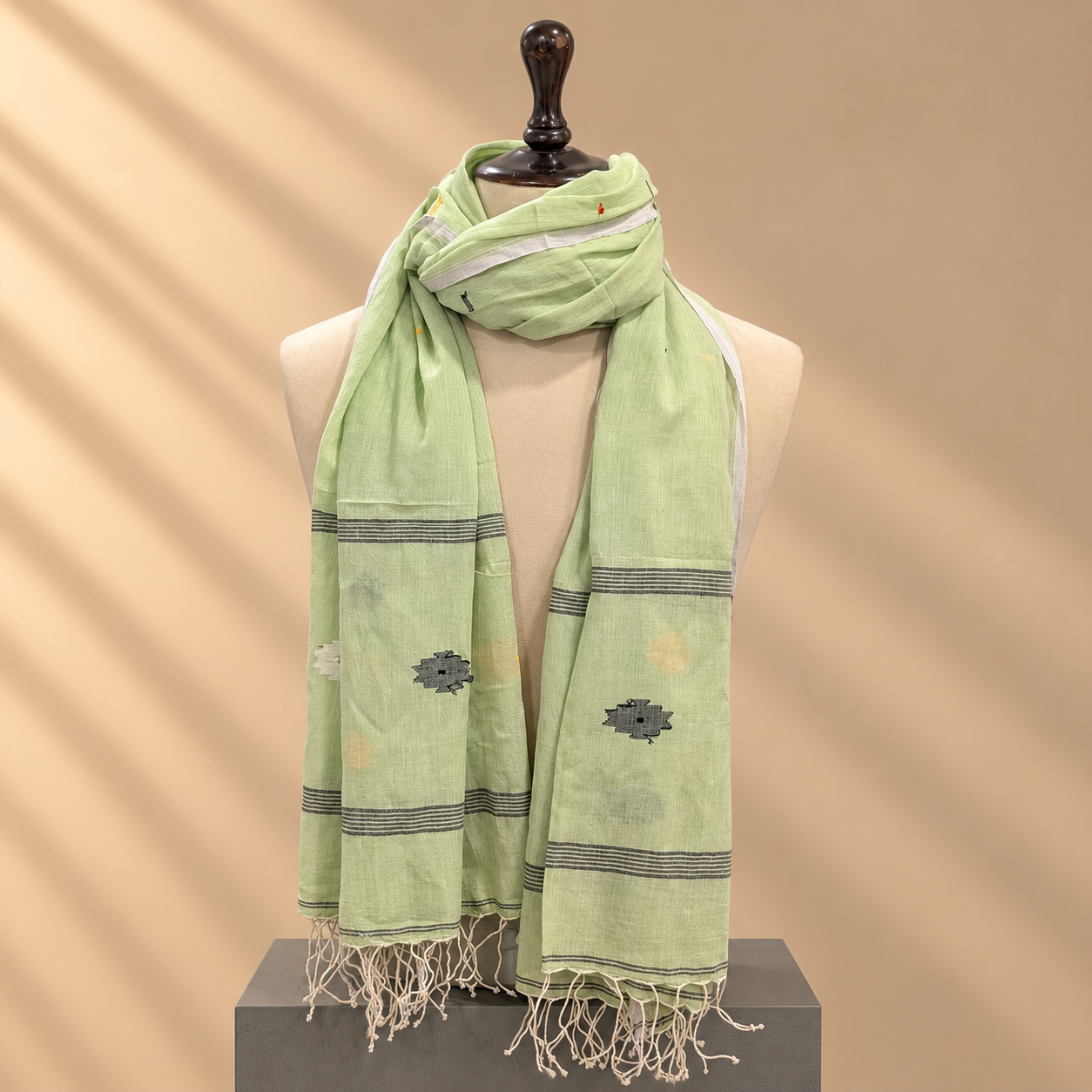 Cotton Jamdani Stole (Sage)