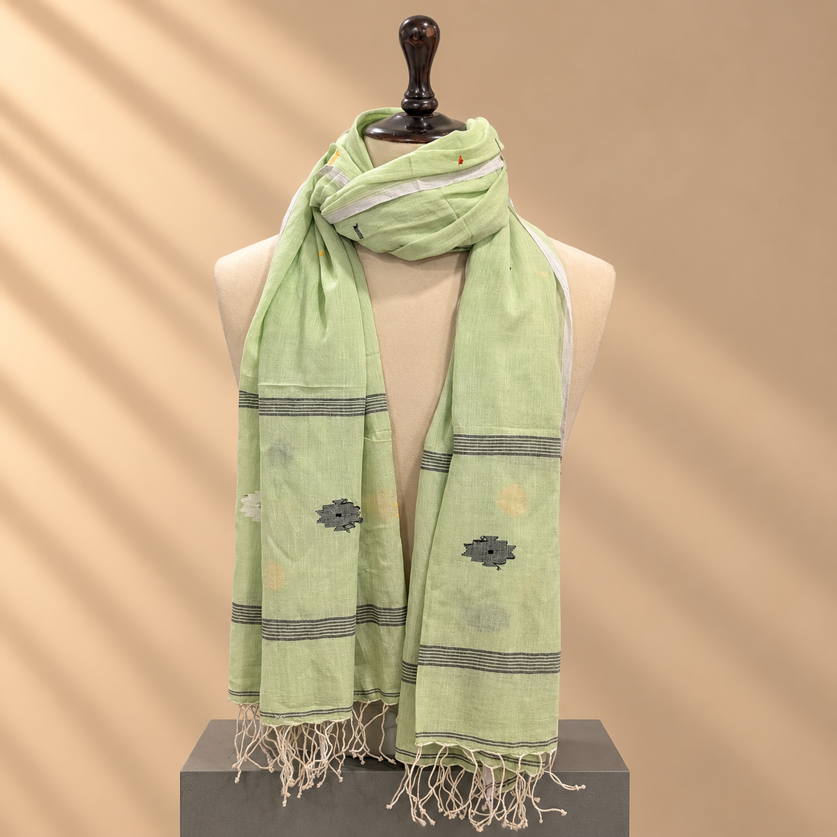 Cotton Jamdani Stole (Sage)
