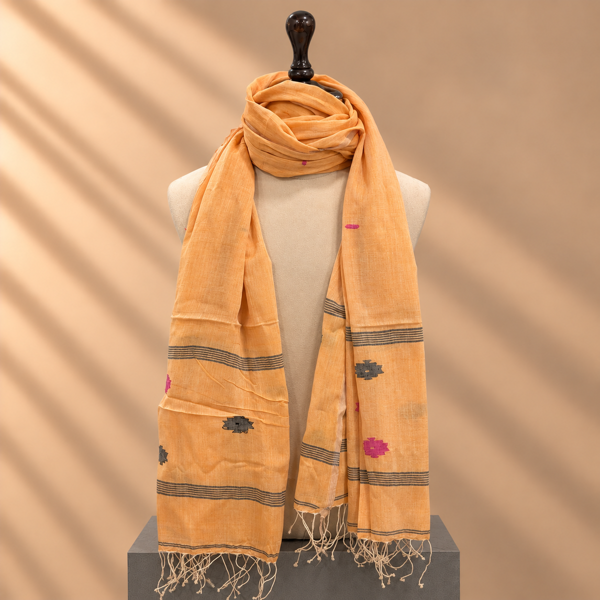 Cotton Jamdani Stole (Light Orange)