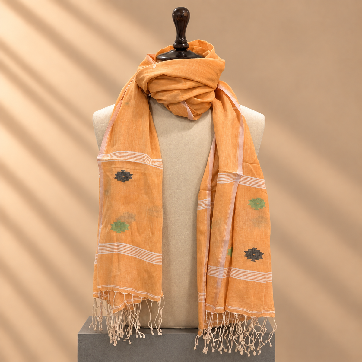 Cotton Jamdani Stole (Orange-Light)