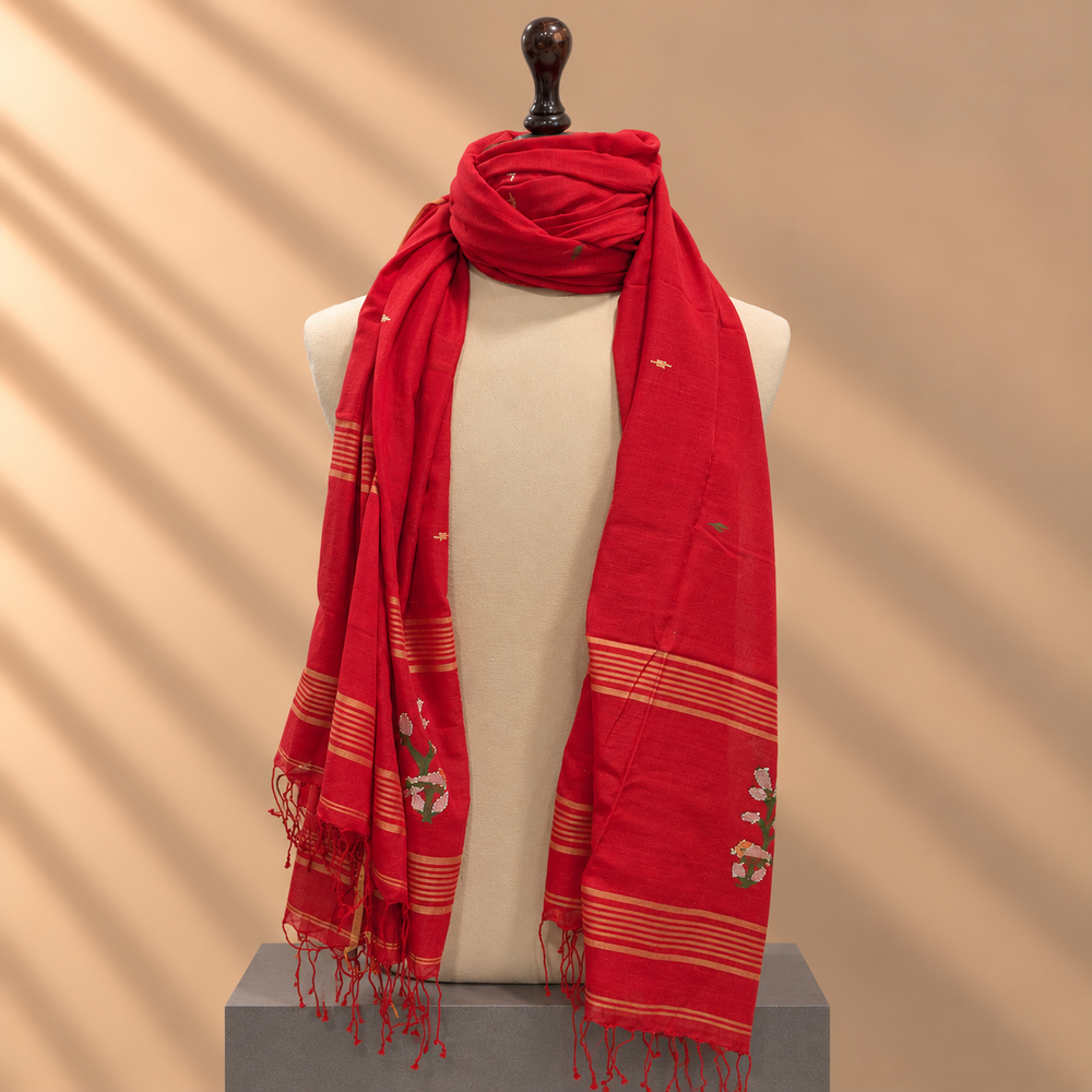 Cotton Jamdani Stole (Red)