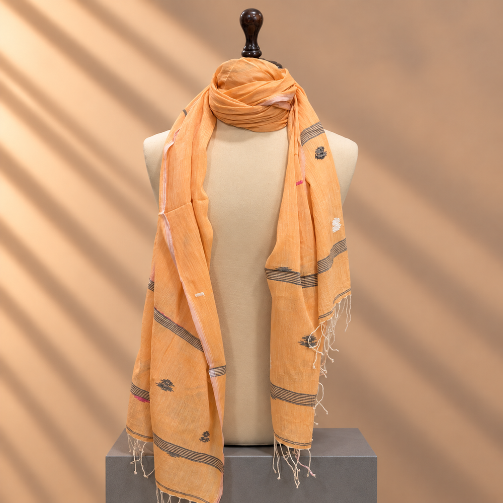 Cotton Jamdani Stole (Orange Pattern)