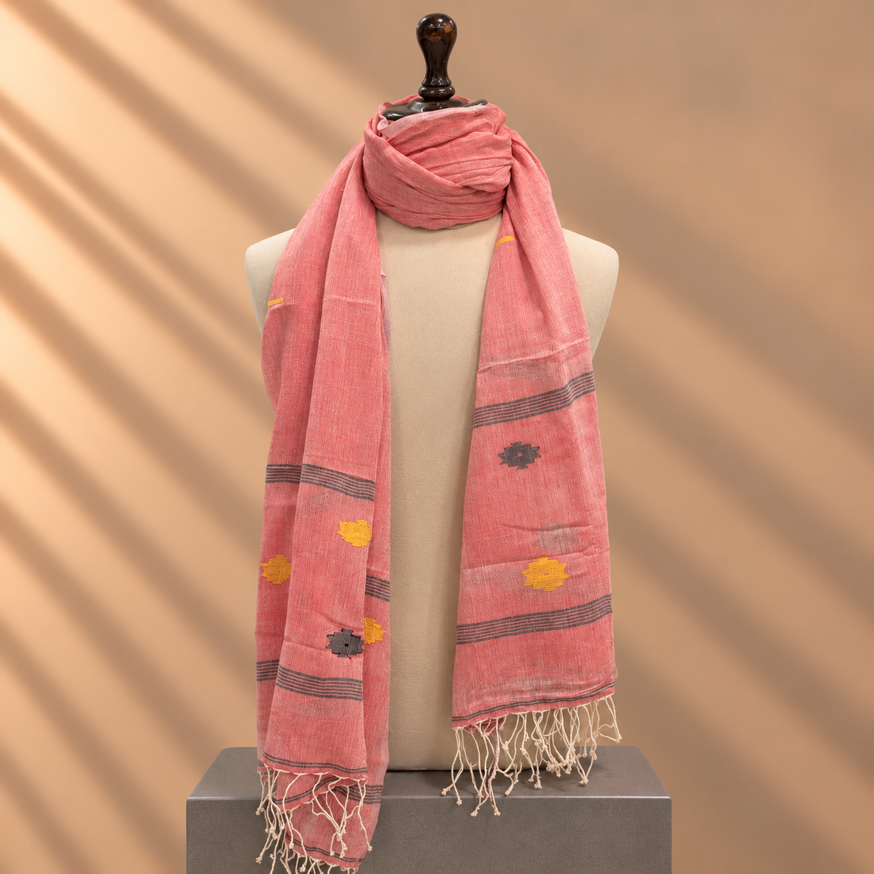 Cotton Jamdani Stole (Pink)