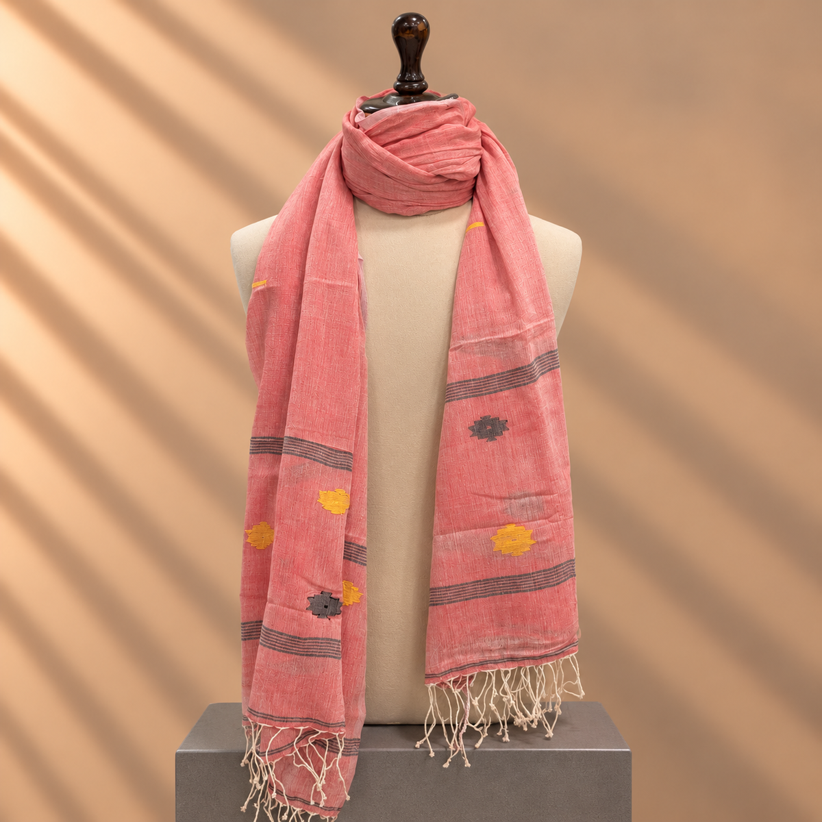 Cotton Jamdani Stole (Pink)