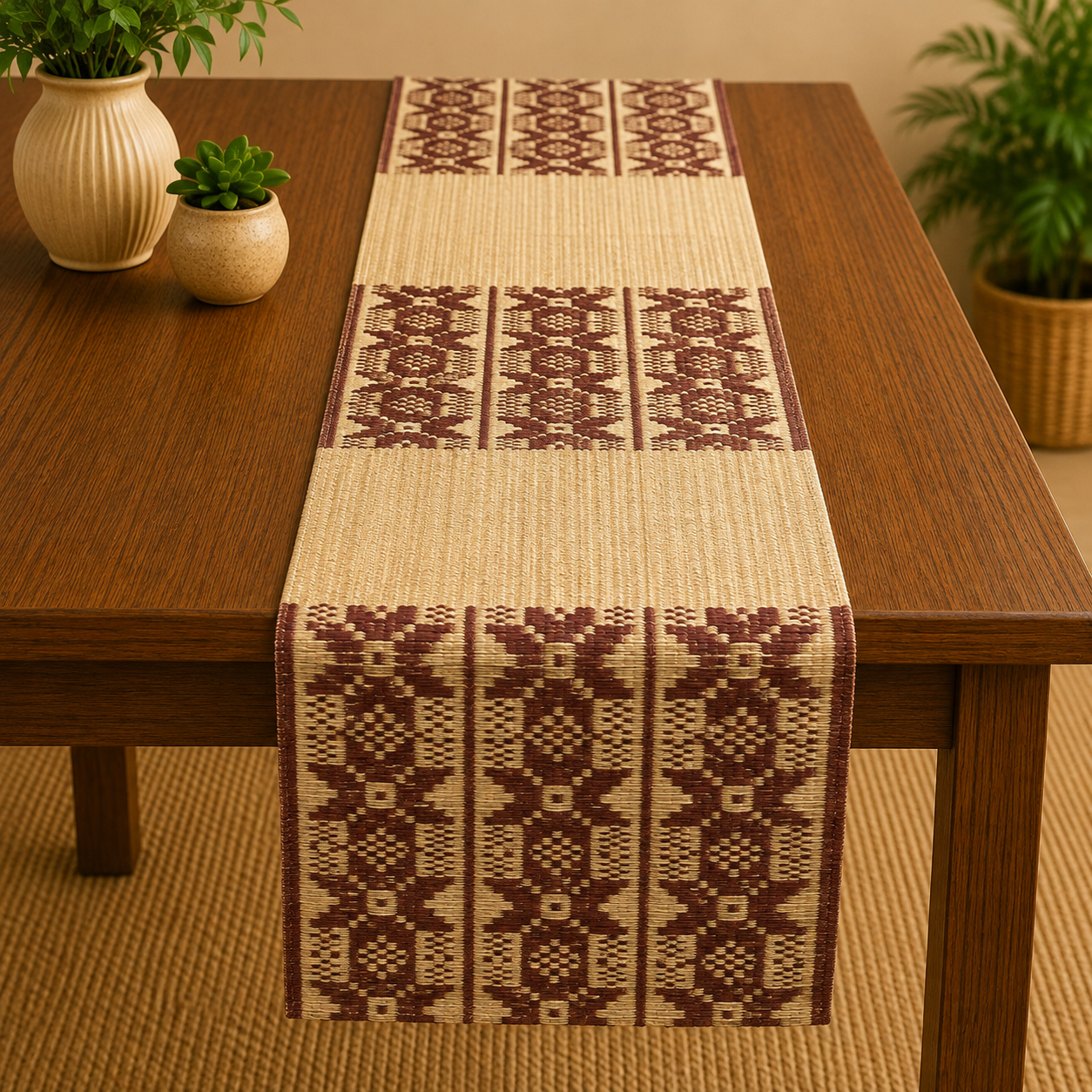 Handwoven Madur Table Runner (Beige)