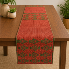 Handwoven Madur Table Runner (Red with fish)