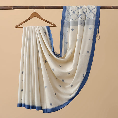 Cotton Jamdani White with Blue Pattern