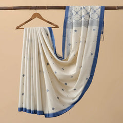 Cotton Jamdani White with Blue Pattern
