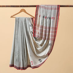 Cotton Jamdani Grey and Red
