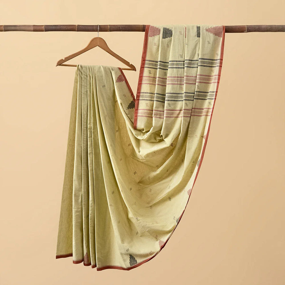 Cotton Jamdani Beige with Red Border