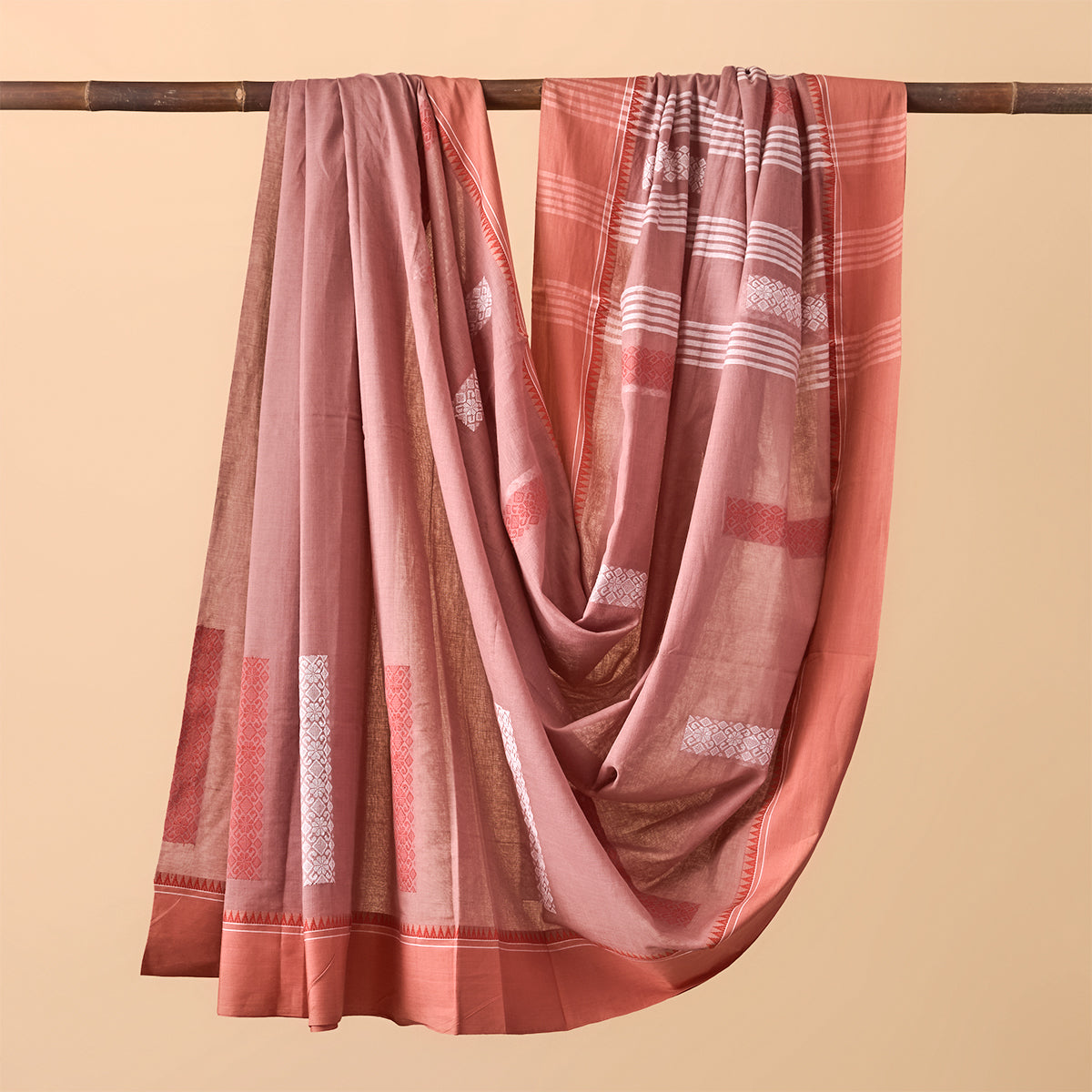 Santipuri Peach with Orange Border