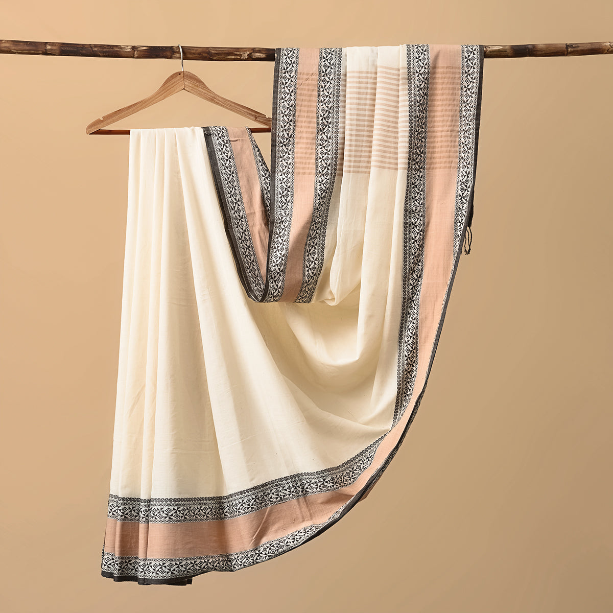 Pure Cotton Tangail Black-Orange Border