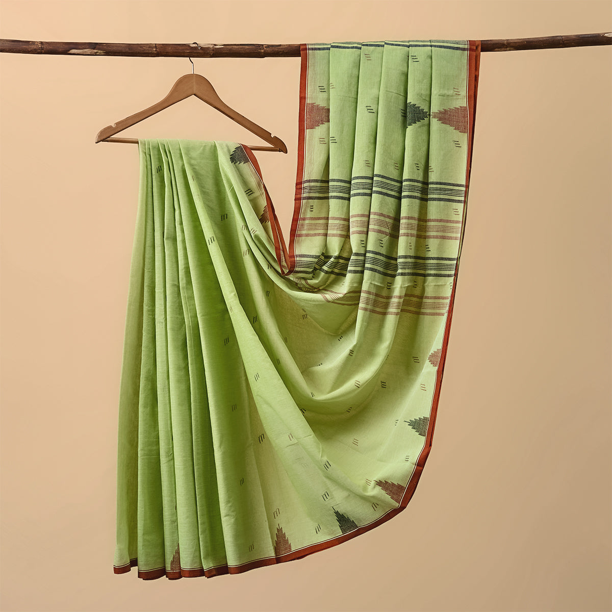 Cotton Jamdani Green with Red Border