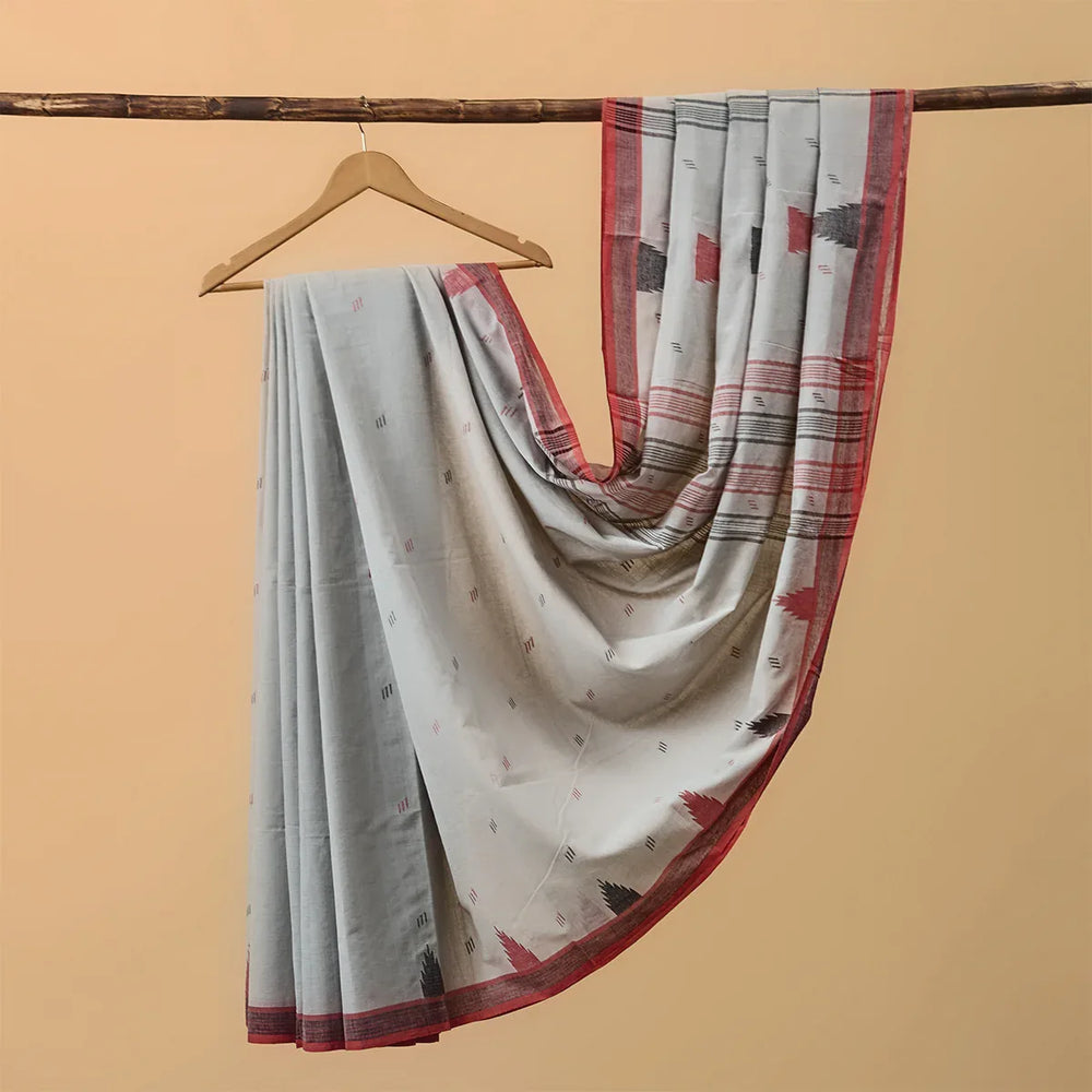 Cotton Jamdani Grey with Red Border