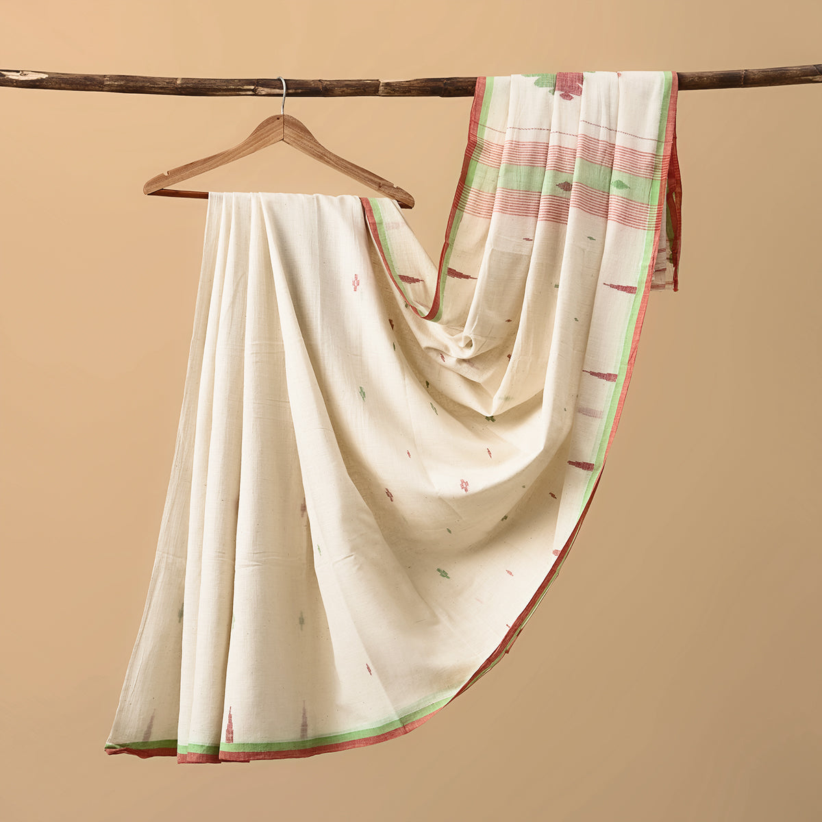 Cotton Jamdani Beige Orange Border