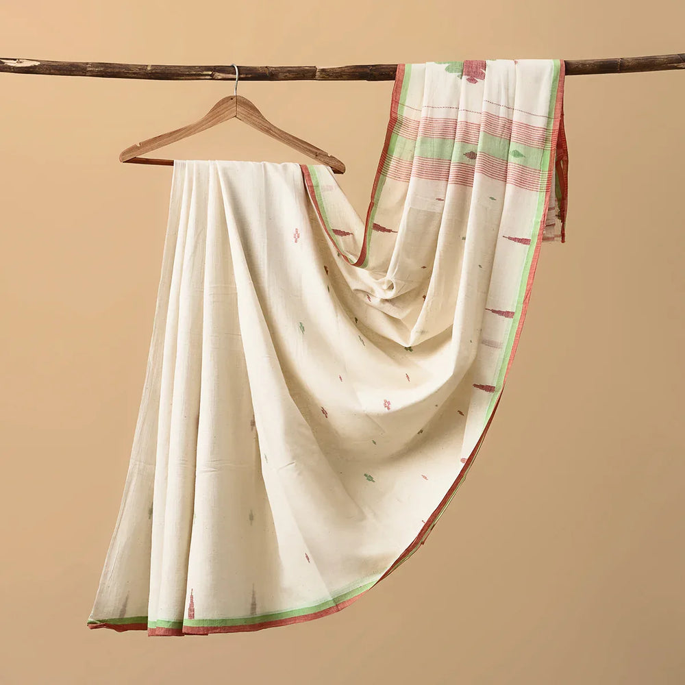 Cotton Jamdani Beige Orange Border