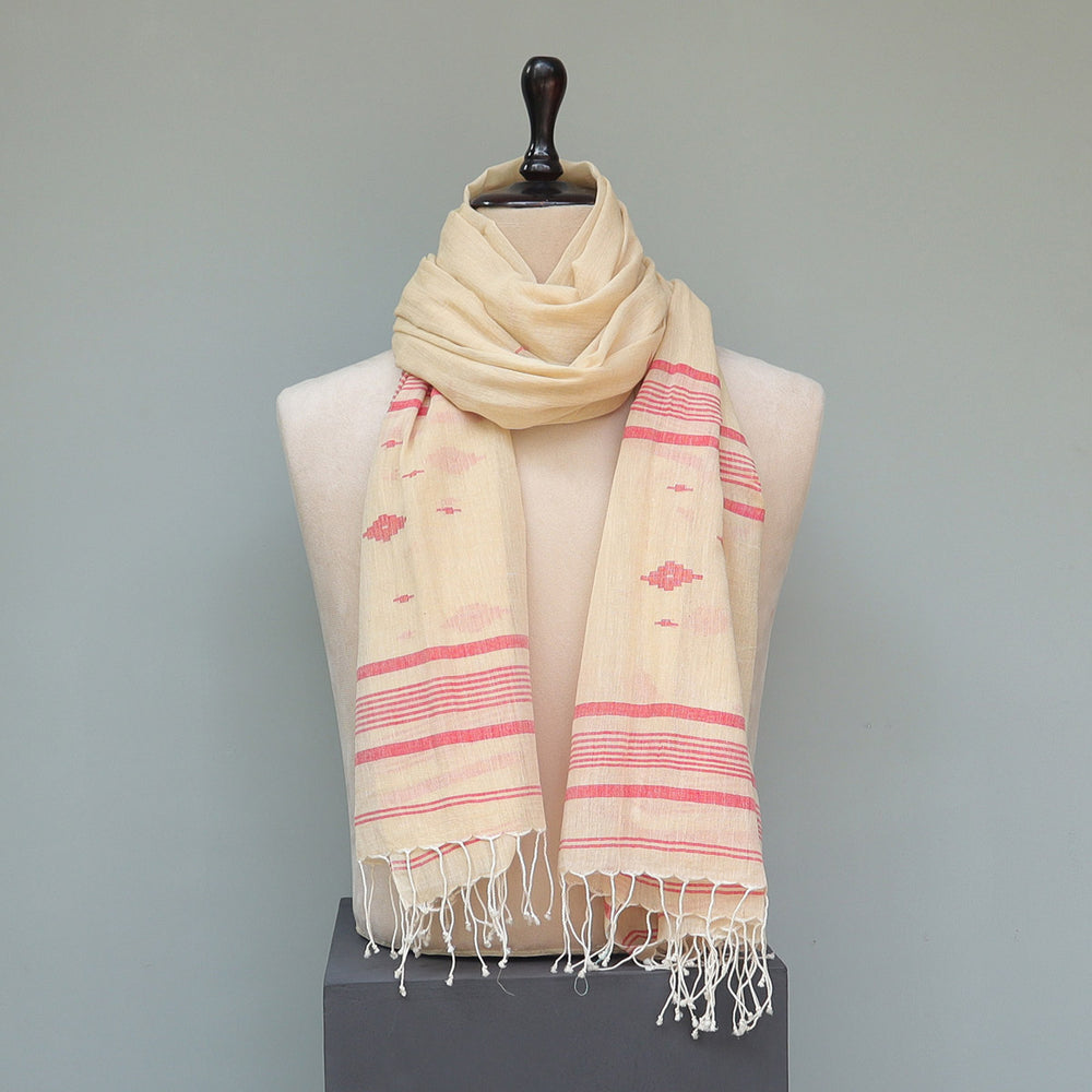 Pure Cotton Red & Beige Stole