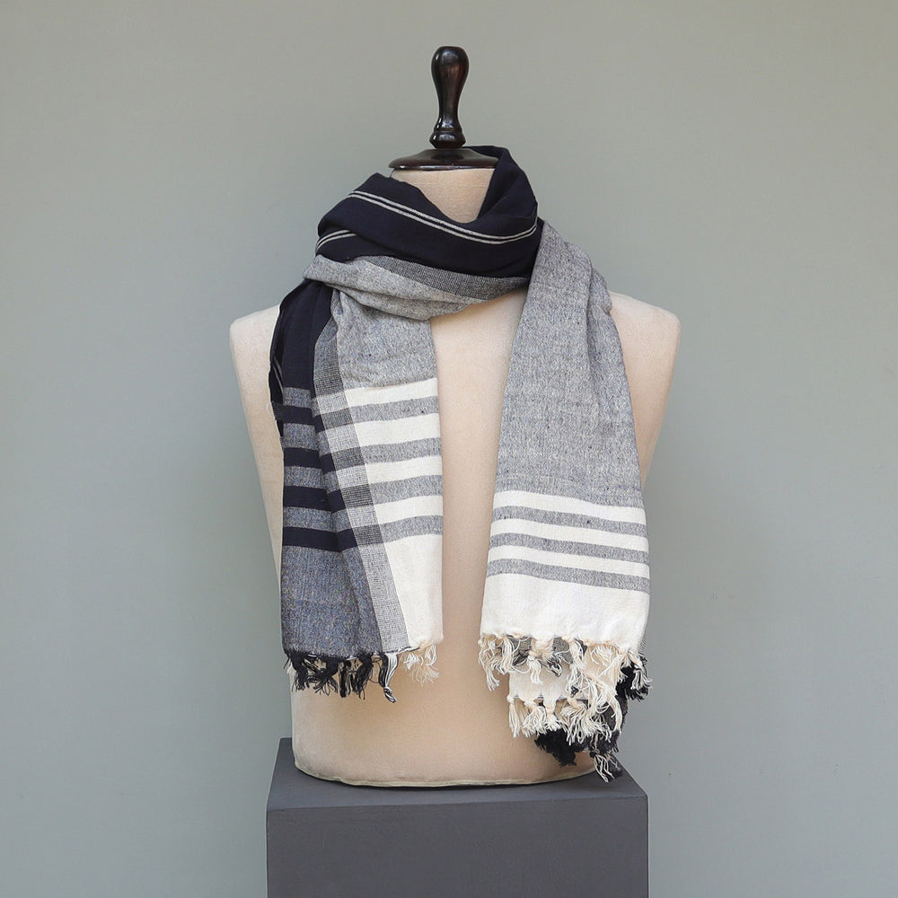 Pure Cotton Black and Grey Stole