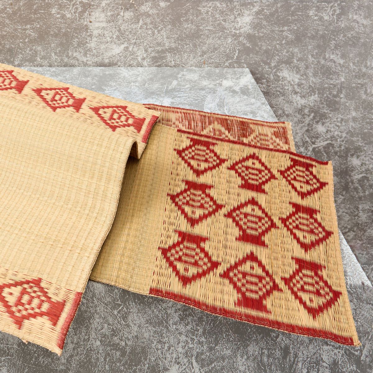 Handwoven Madur Runner and Mats Set (Red Fish)