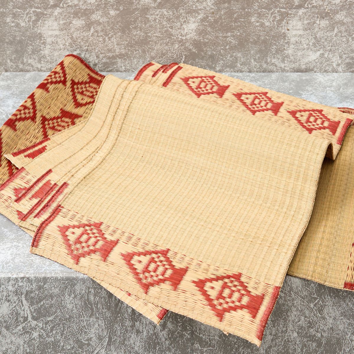 Handwoven Madur Runner and Mats Set (Red Fish)