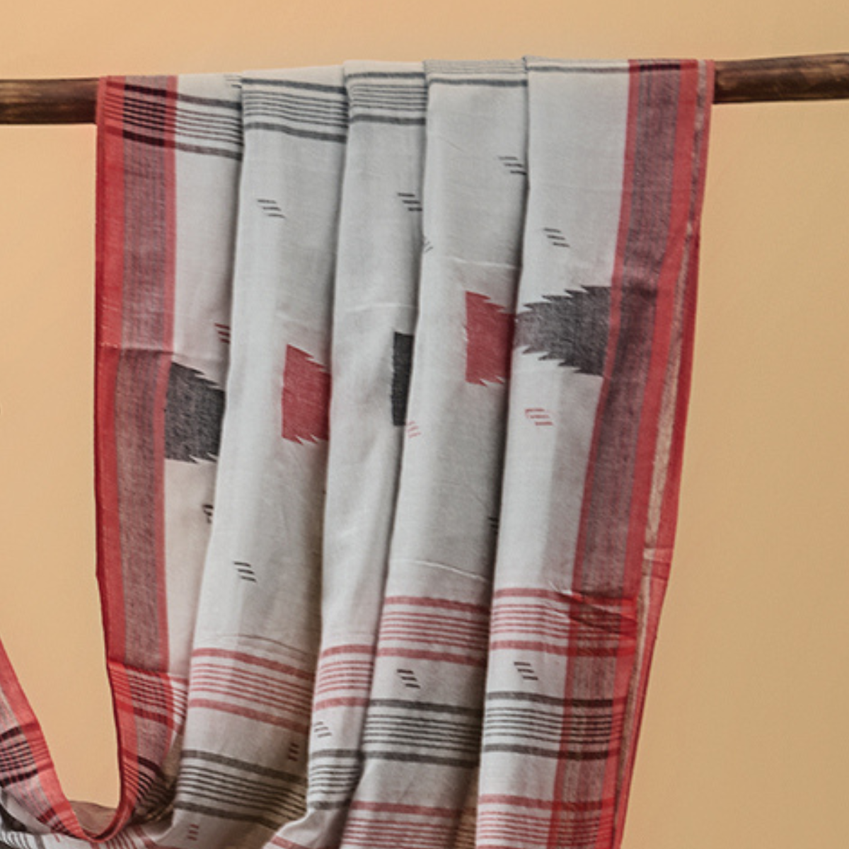 Cotton Jamdani Grey with Red Border