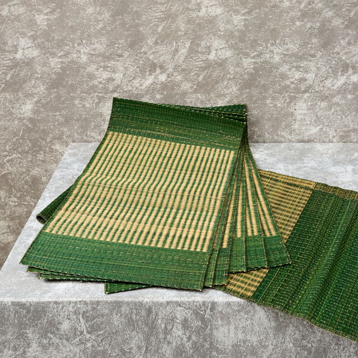 Handwoven Madur Runner Mat Set of 6 (Green)