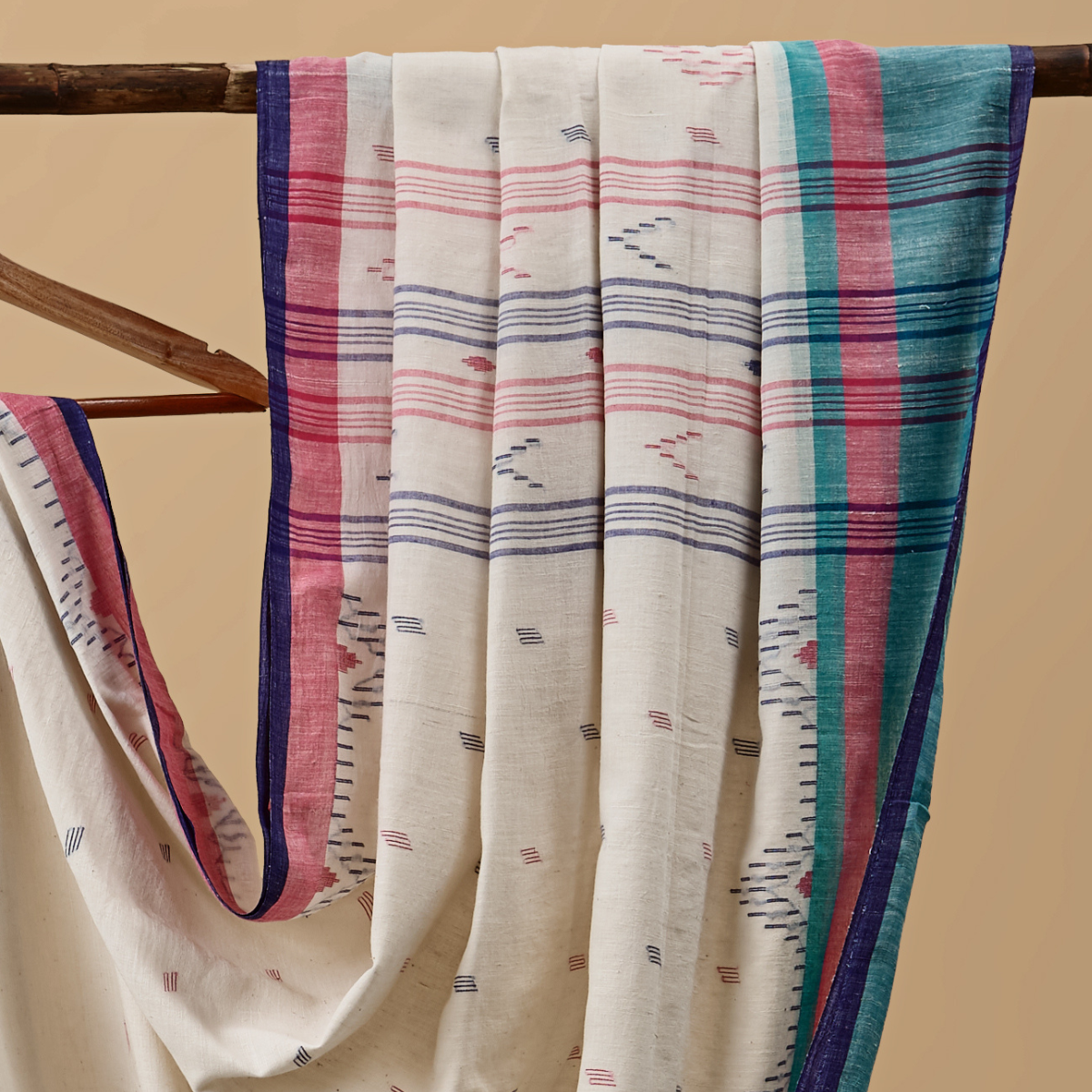 Cotton Jamdani Green and Red Border