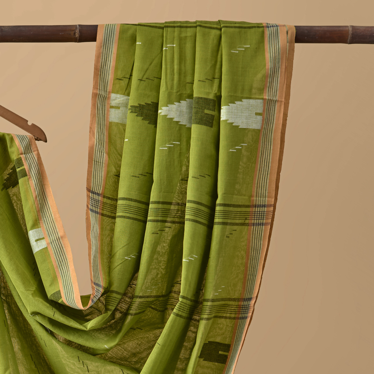 Cotton Jamdani Ochre Green