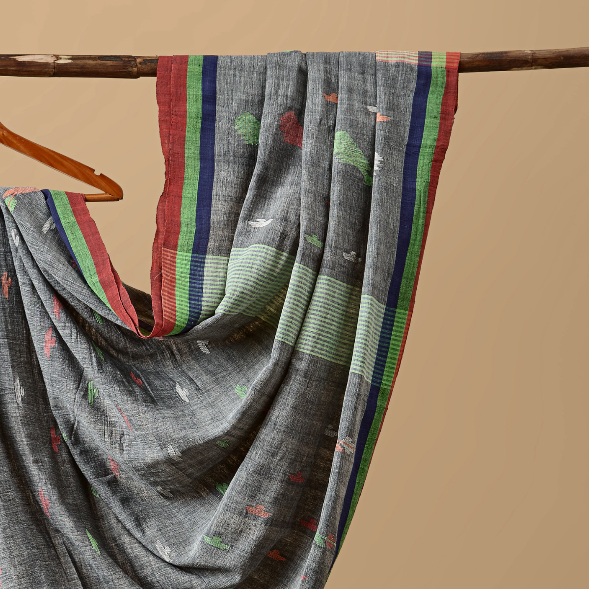 Cotton Jamdani Gray with Orange Border