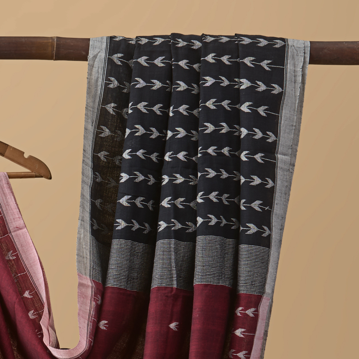 Cotton Jamdani Black and Maroon