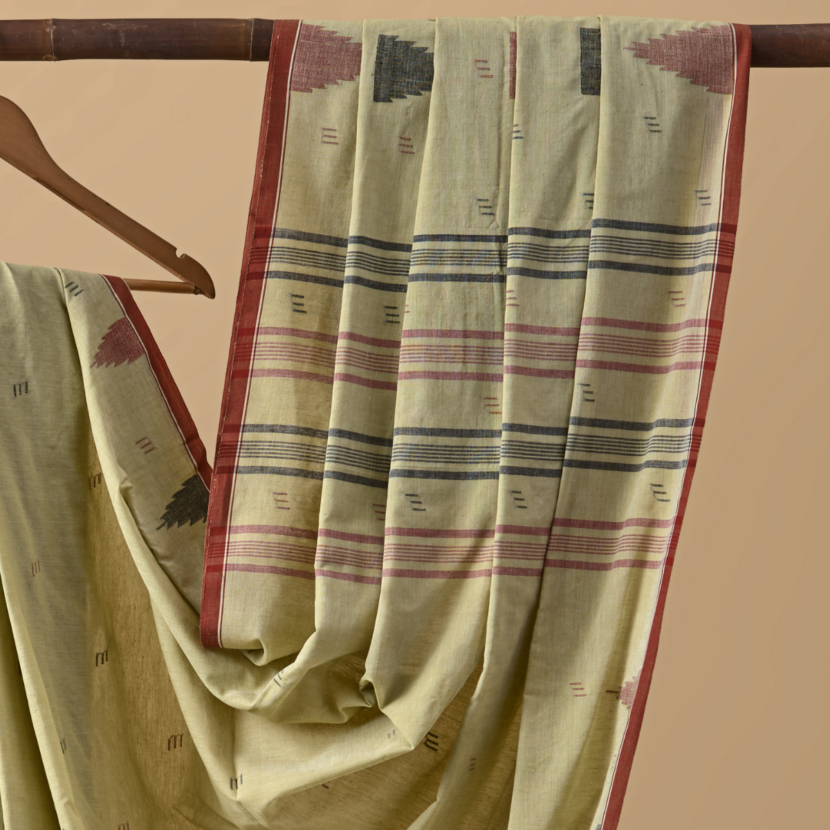 Cotton Jamdani Beige with Red Border