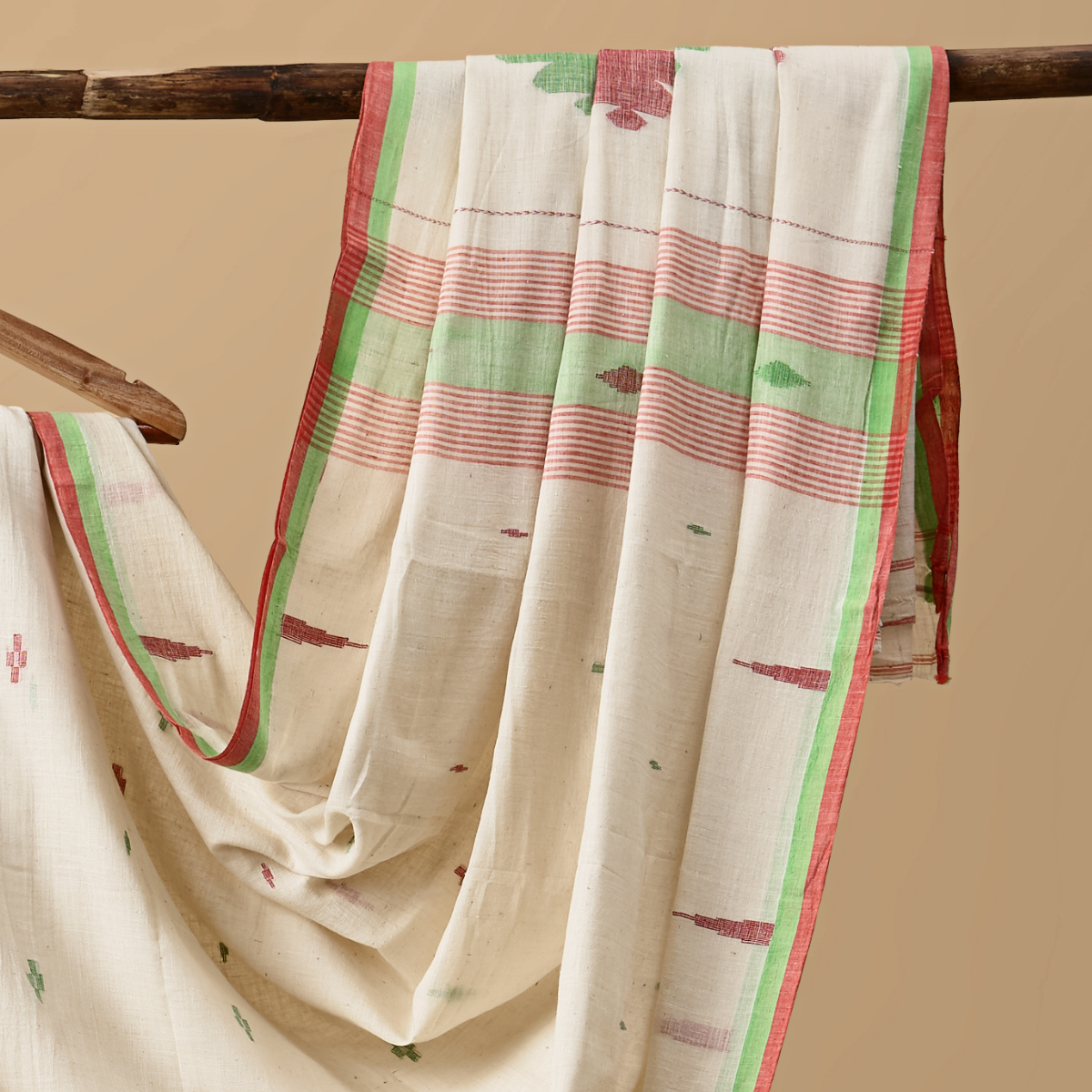 Cotton Jamdani Beige Orange Border