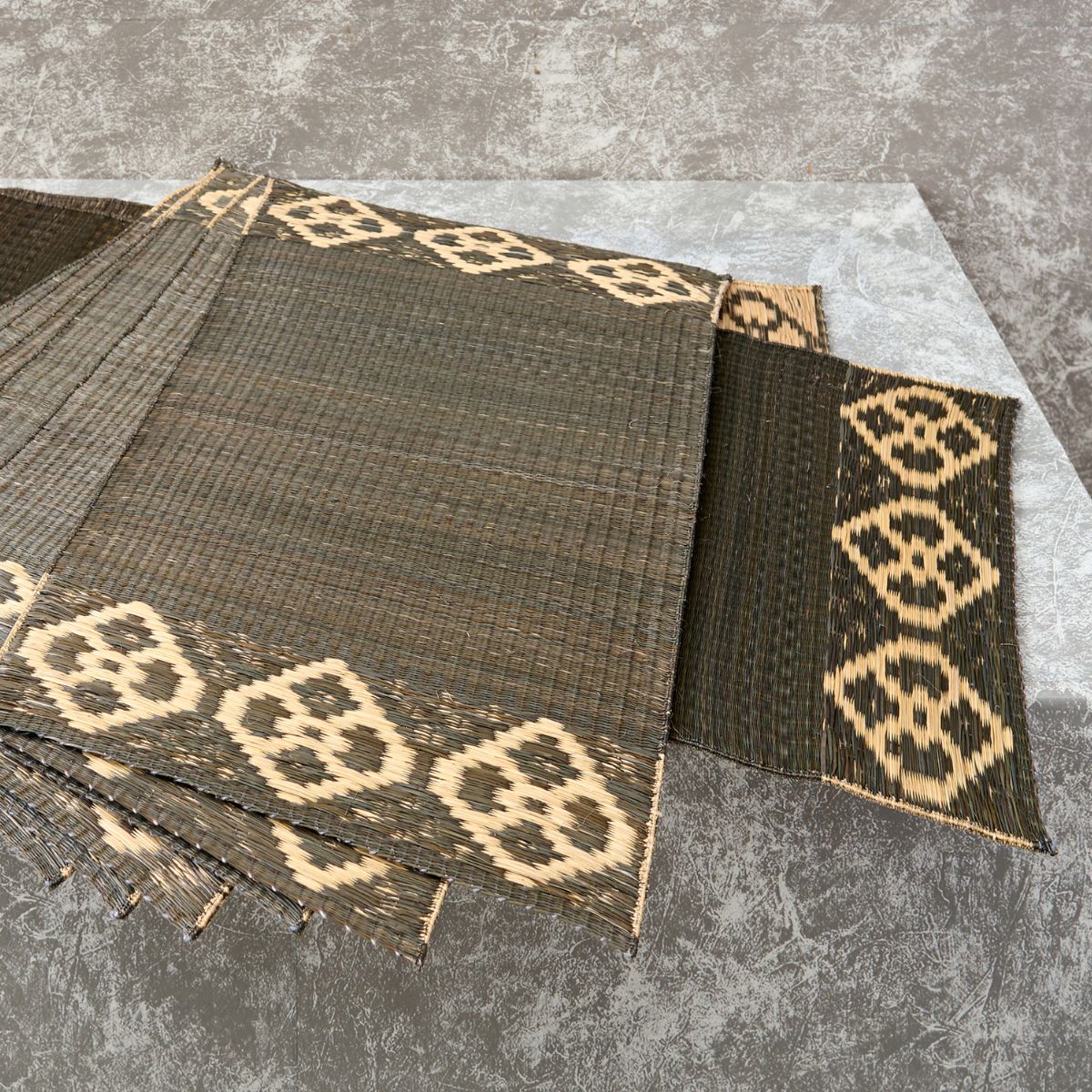 Handwoven Madur Runner and Mats Set (Black Pattern)