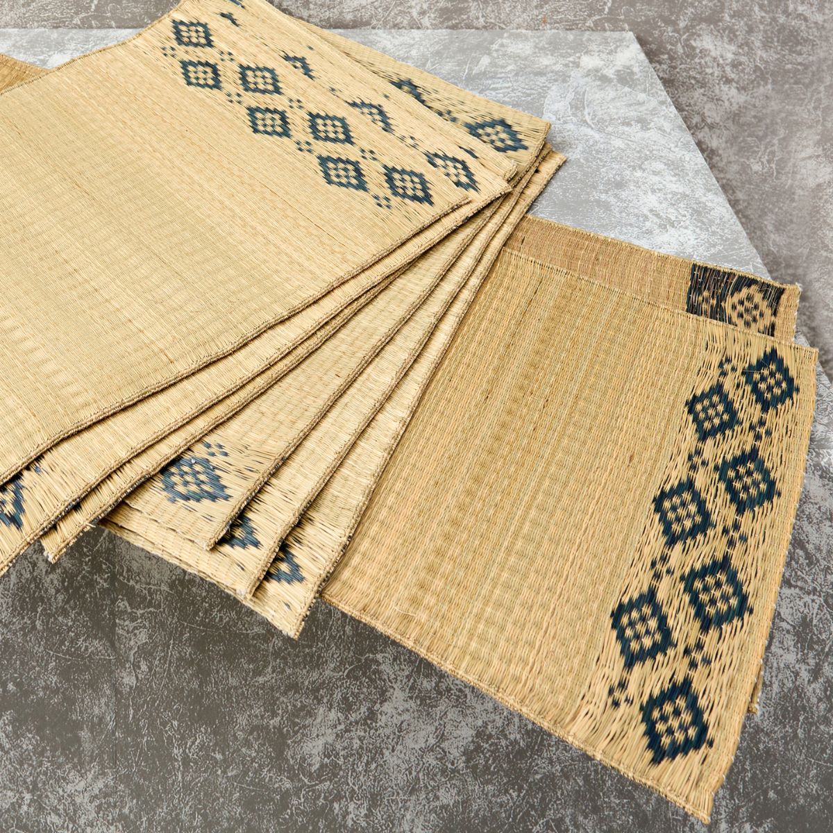 Handwoven Madur Runner and Mats Set (Blue Pattern)