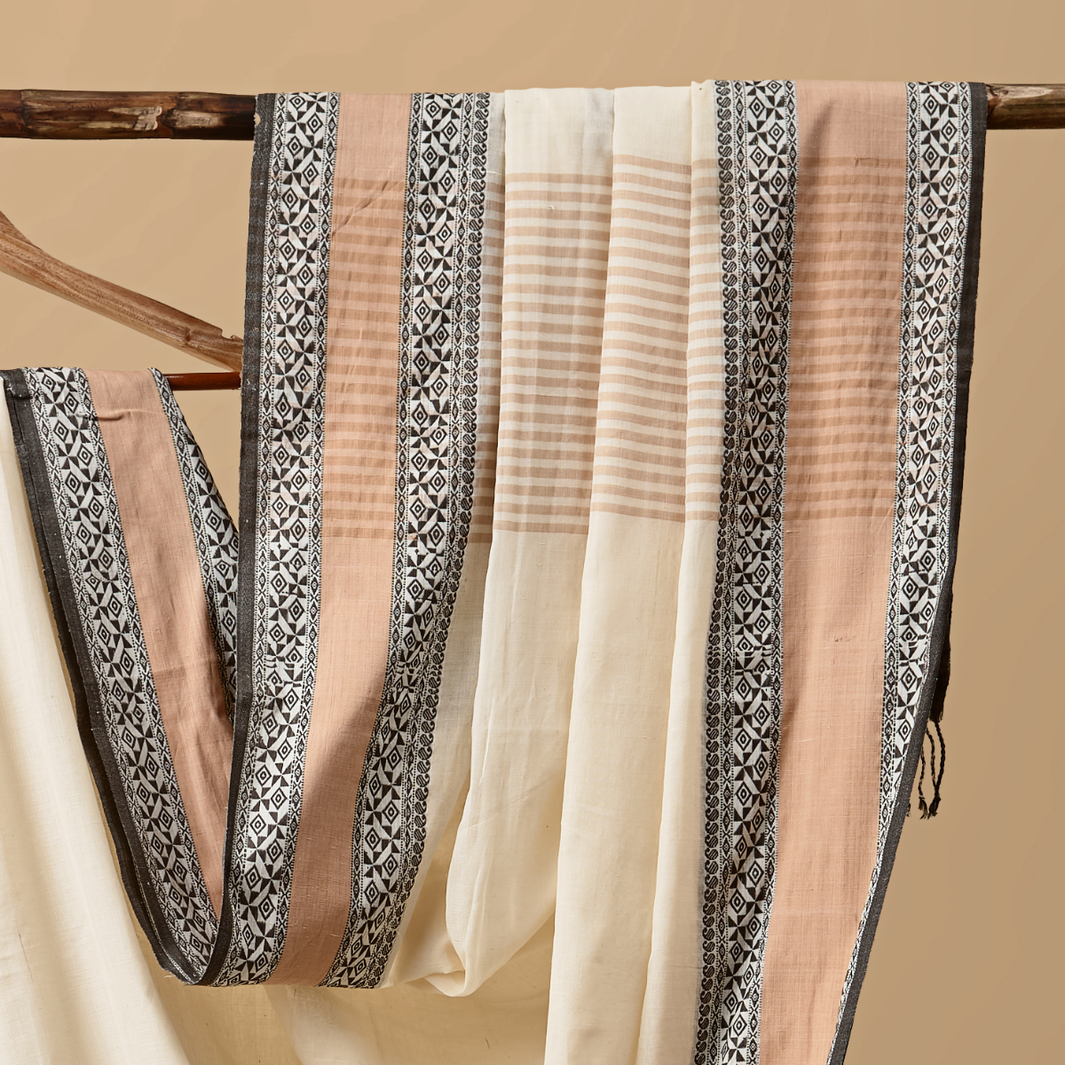 Pure Cotton Tangail Black-Orange Border