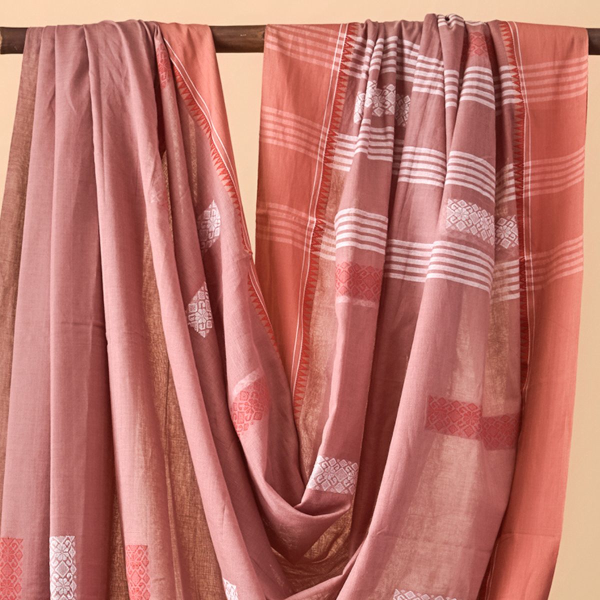 Santipuri Peach with Orange Border