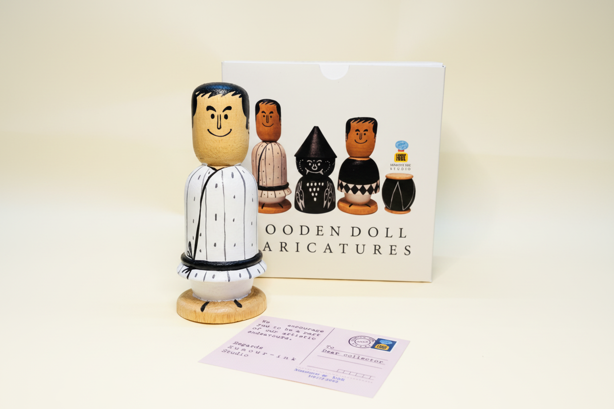 Wooden Dolls Caricature- Set of 4 (Inspired from the stories of Satyajit Ray)