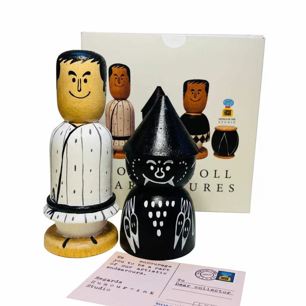 Wooden Dolls Caricature- Set of 4 (Inspired from the stories of Satyajit Ray)