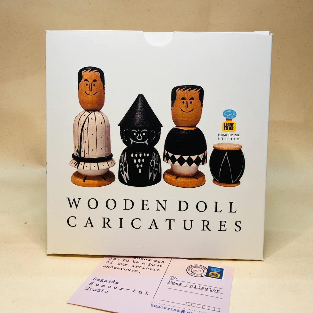 Wooden Dolls Caricature- Set of 4 (Inspired from the stories of Satyajit Ray)