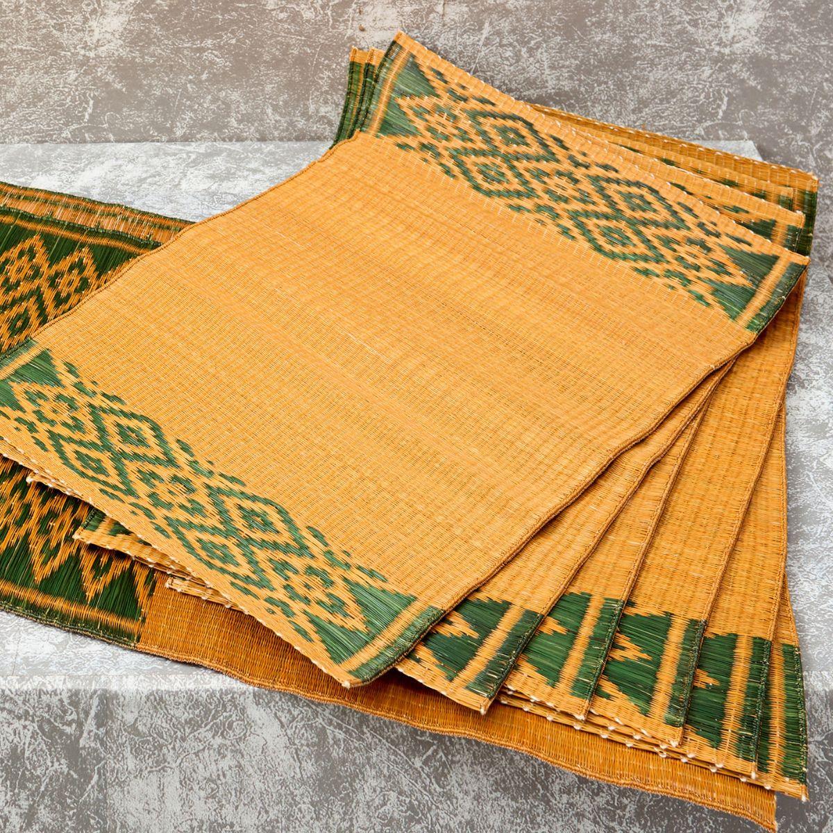 Handwoven Madur Runner and Mats Set (Mustard) – The Bengal Store